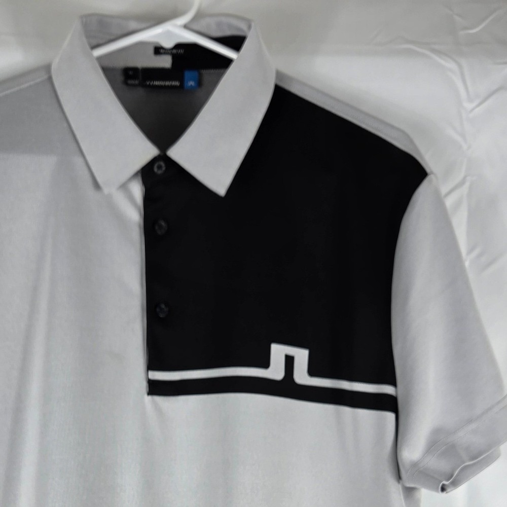 J.Lindeberg Joaquin Regular Fit TX Jaquard Golf Polo Shirt Grey Black Mens XL